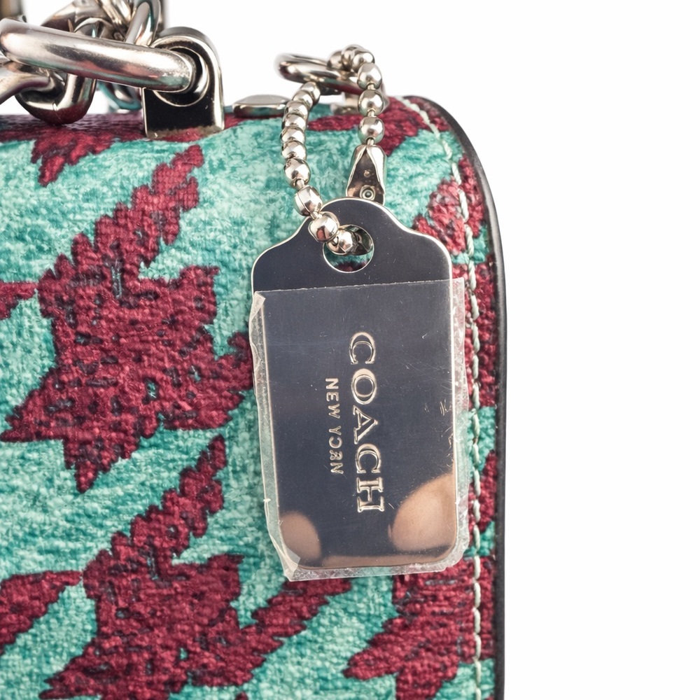 Coach Mini Klare Crossbody Teal/Wine Houndstooth Leather Chain Strap Purse - Picture 7 of 7